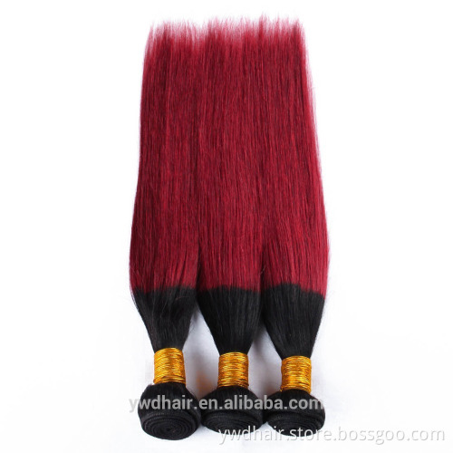 Cheap Malaysia ombre human hair 10-26inch 7a colored red hair weave 1B/burgundy two tone ombre remy hair weaving paypal accept